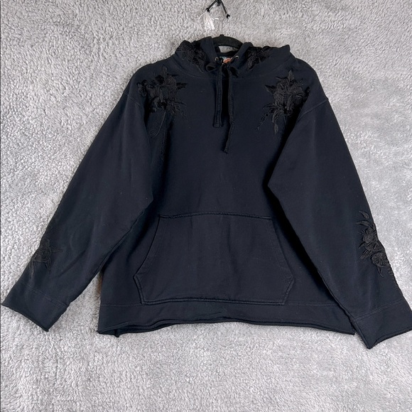 Johnny Was Kira Floral Embroidered Hoodie Sweatshirt Black Women’s Size L - Picture 1 of 16